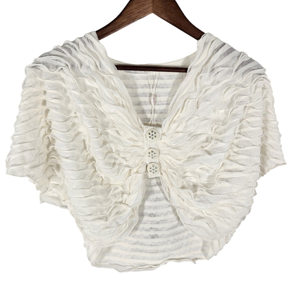 NWOT Pretty Angel Sheer Cream Ruffled Batwing Dolman Bolero Top Size Large